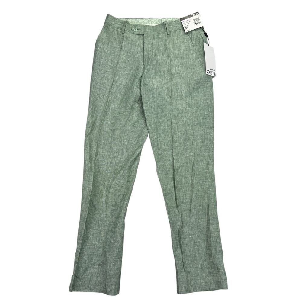 Bar III Mens Slim Fit 100% Linen Suit Pants Light Green 32x34